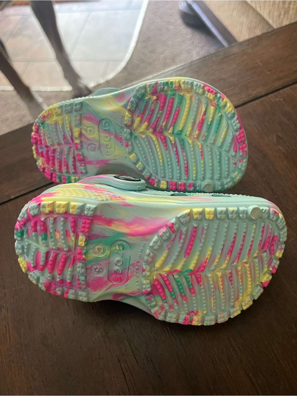 CROCS Kids Tie-Dye Clog Sandals in Aqua, Pink & Yellow - Picture 3 of 5